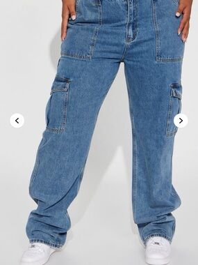 Blue Wide Leg Cargo Jeans